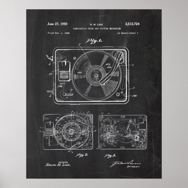 Record Player Patent Poster (Front)