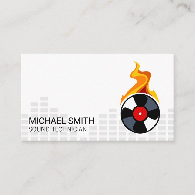 Record Vinyl Flame Headphones Mixer Levels Business Card (Front)