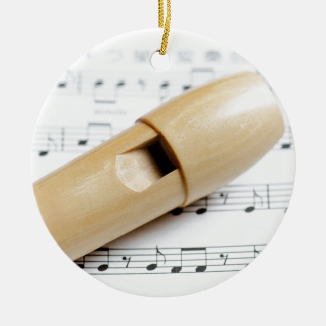 Recorder And Sheet Music Ceramic Ornament (Front)