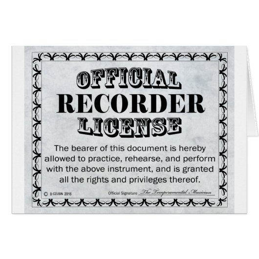 Recorder License Cards (Front Horizontal)