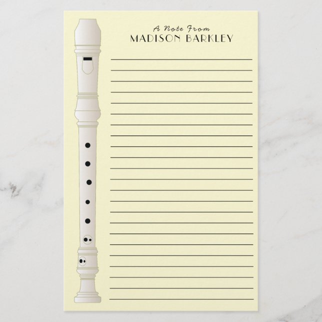 Recorder Music Teacher Musician Band Stationery (Front)