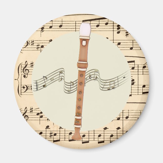 Recorder Musical Instrument and Sheet Music Magnet (Front)