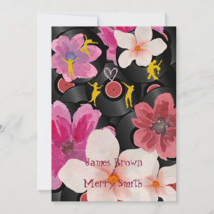 Records Dancers Joyfulness Pink Flowers Wedding Invitation