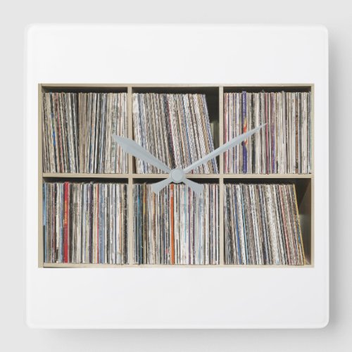 Records Vinyl Albums Record Collection Shelf Square Wall Clock