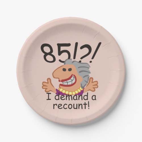 Recount 85th Birthday Funny Cartoon Woman Paper Plates