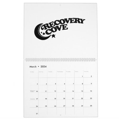 Recovery Cove black text and moon stars Calendar