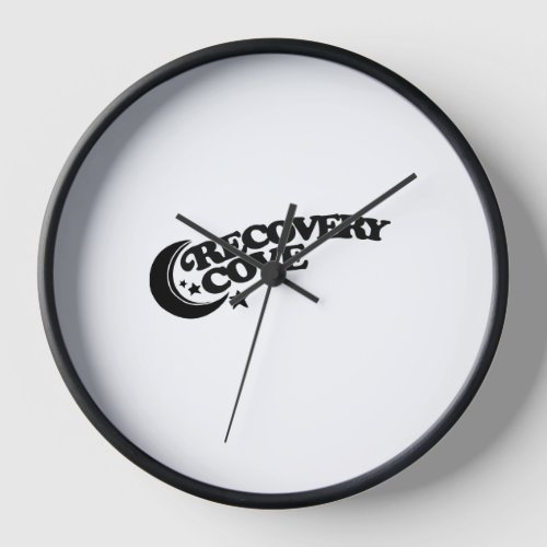 Recovery cove black text moon and stars clock