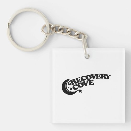 Recovery cove black text moon and stars keychain