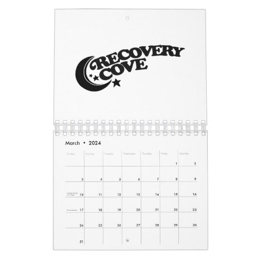 Recovery Cove black text with moon and star Calendar