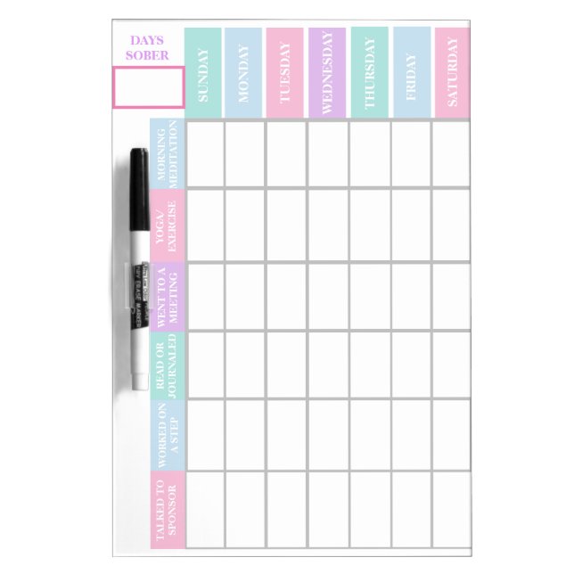 Recovery Encouragement Womens Sobriety Checklist Dry Erase Board (Front)