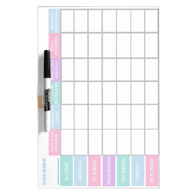 Recovery Encouragement Womens Sobriety Checklist Dry Erase Board (Front)