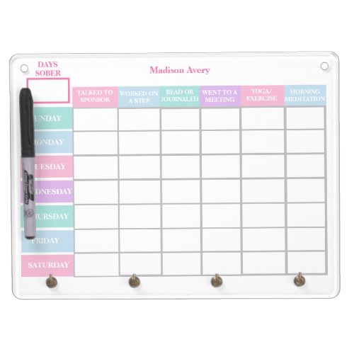 Recovery Encouragement Womens Sobriety Checklist Dry Erase Board With Keychain Holder
