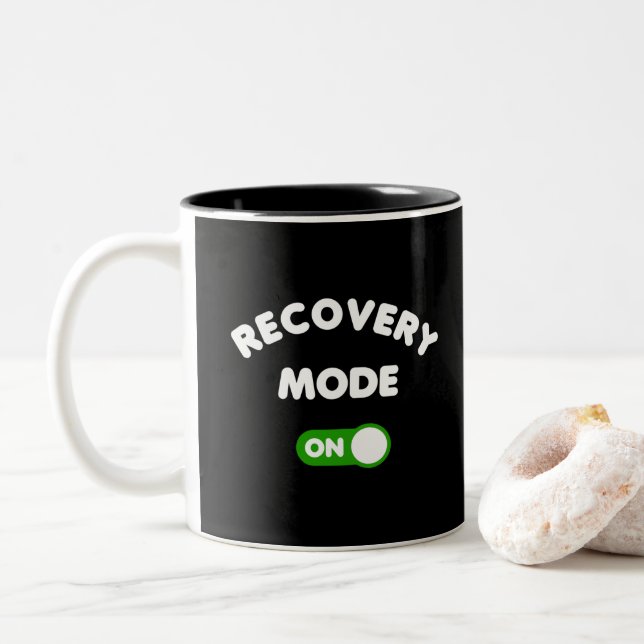 Recovery Mode Get Well Soon Funny Surgery  Two-Tone Coffee Mug (With Donut)