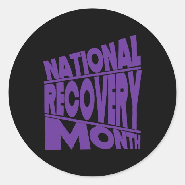 Recovery Month Purple Typography Design  Classic Round Sticker (Front)