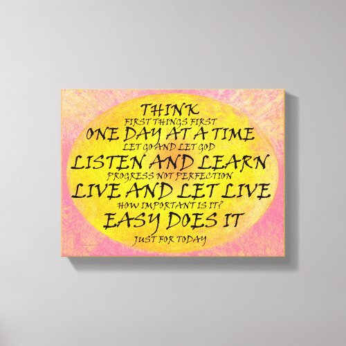 Recovery Slogans Yellow Pink Canvas Print