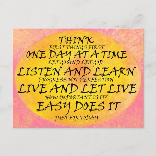 Recovery Slogans Yellow Pink Postcard