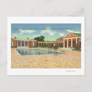 Recreation Bldg Interior Court and Pool View Postcard