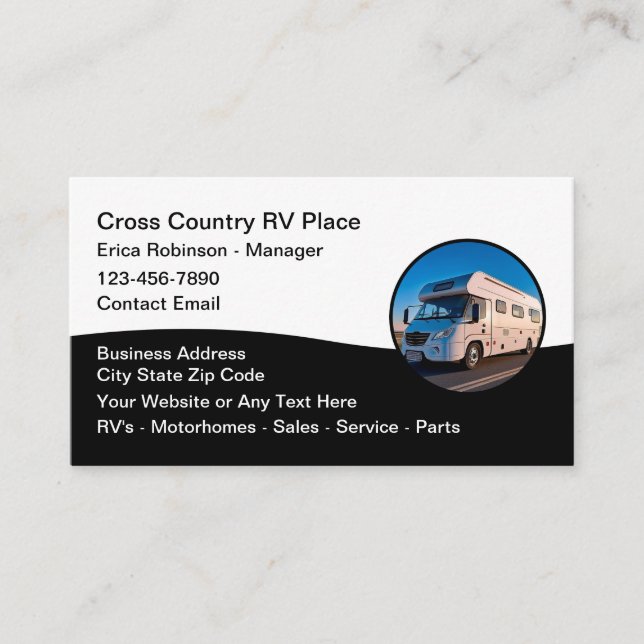 Recreational Vehicle Motorhomes Business Cards (Front)