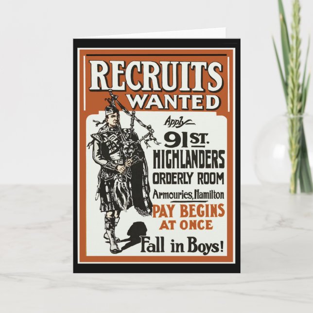 Recruitment 91st Highlanders Bagpiles WWI Card (Front)