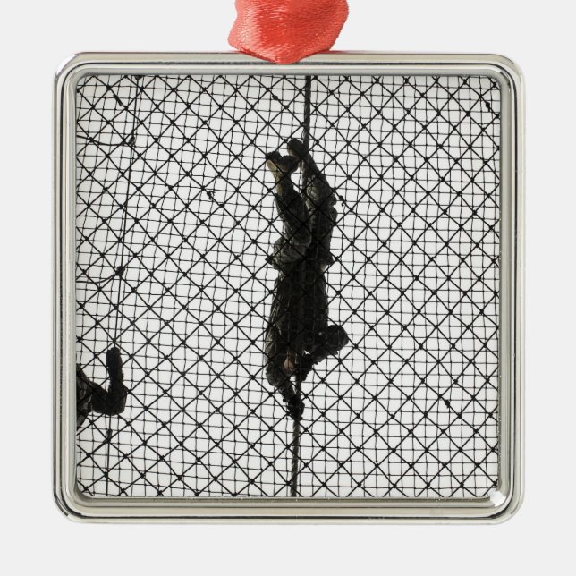 recruits completing an obstacle metal ornament (Front)