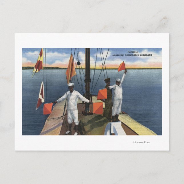 Recruits Learning Semaphore Signaling - US Navy Postcard (Front)