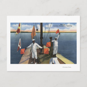 Recruits Learning Semaphore Signaling - US Navy Postcard