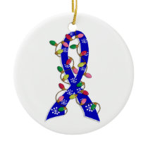 Rectal Cancer Christmas Lights Ribbon Ceramic Ornament