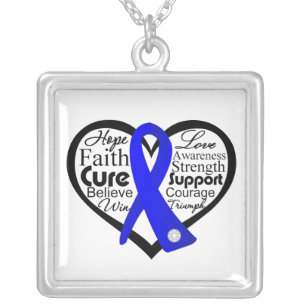 Rectal Cancer Heart Ribbon Collage Silver Plated Necklace