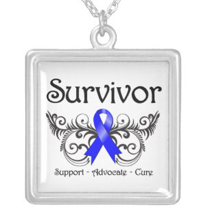 Rectal Cancer Survivor Deco Ribbon Silver Plated Necklace