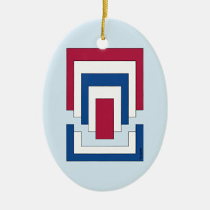 Rectangle Abstract in Red, White, and Blue  Ceramic Ornament