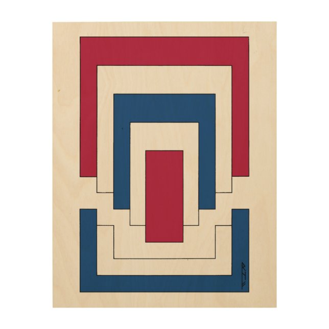 Rectangle Abstract in Red, White, and Blue  Wood Wall Art (Front)