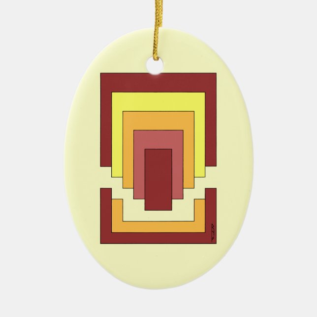 Rectangle Abstract Multicolor (70s Style) Ceramic Ornament (Front)