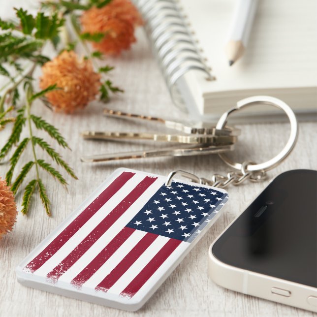 Rectangle Acrylic American Flag Themed Keychain (Front Right)