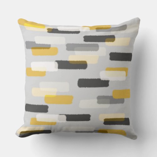 Rectangle Brush Strokes Yellow and Grey Abstract Throw Pillow