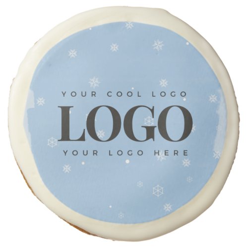 Rectangle Business Logo Blue Snow Winter Party Sugar Cookie