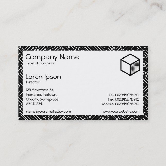 Rectangle - Circuitry - White on Black Business Card (Front)
