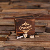 Rectangle Cufflinks Set with Monogram Tie Bar (Front)