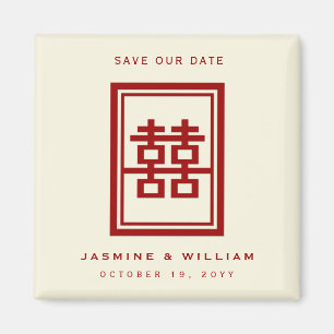 Rectangle Double Happiness Chinese Save The Date Magnet