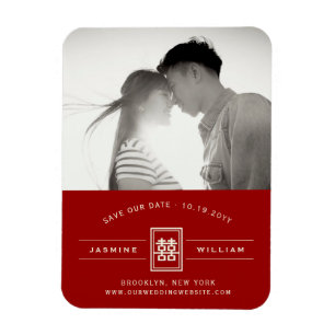 Rectangle Double Happiness Chinese Save The Date Magnet