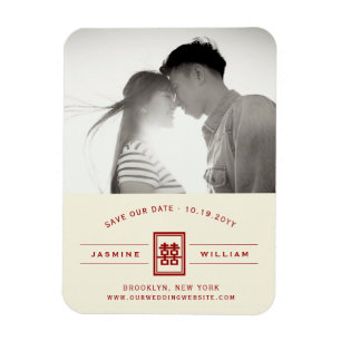 Rectangle Double Happiness Chinese Save The Date Magnet