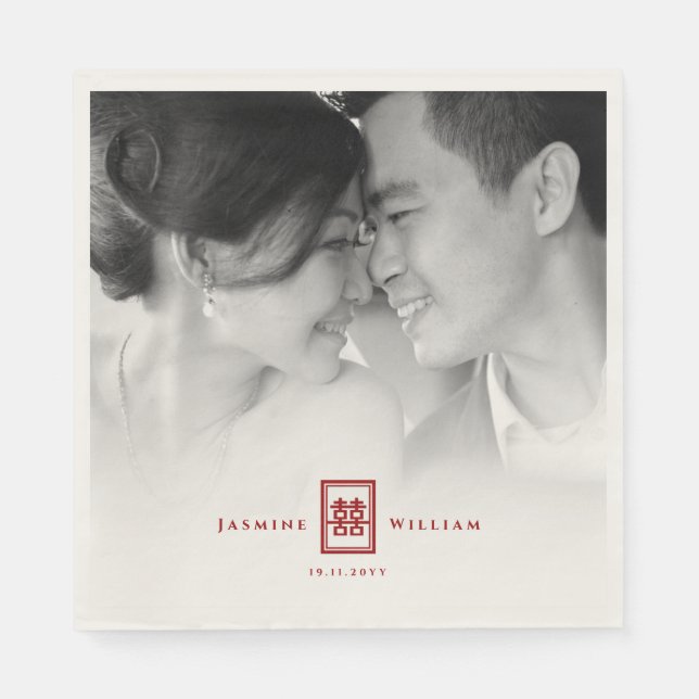 Rectangle Double Happiness Chinese Wedding Photo Paper Napkins (Front)