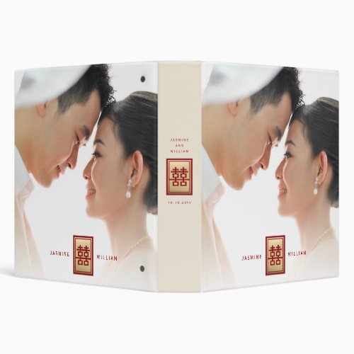 Rectangle Double Happiness Classic Chinese Wedding 3 Ring Binder