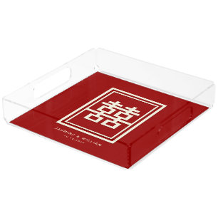 Rectangle Double Happiness Classic Chinese Wedding Acrylic Tray