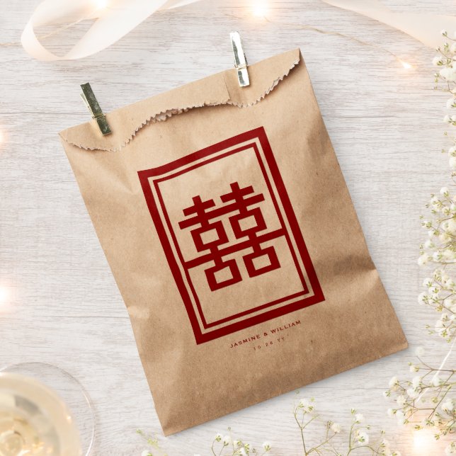 Rectangle Double Happiness Classic Chinese Wedding Favor Bag (Clipped)