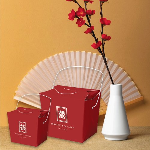 Rectangle Double Happiness Classic Chinese Wedding Favor Boxes