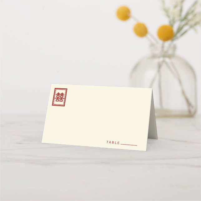 Rectangle Double Happiness Classic Chinese Wedding Place Card (Front)