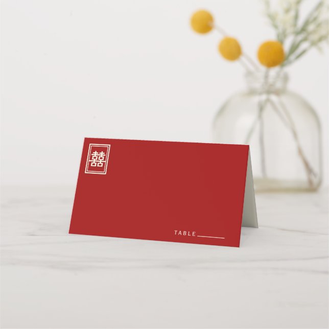 Rectangle Double Happiness Classic Chinese Wedding Place Card (Front)