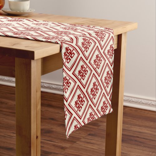 Rectangle Double Happiness Classic Chinese Wedding Short Table Runner