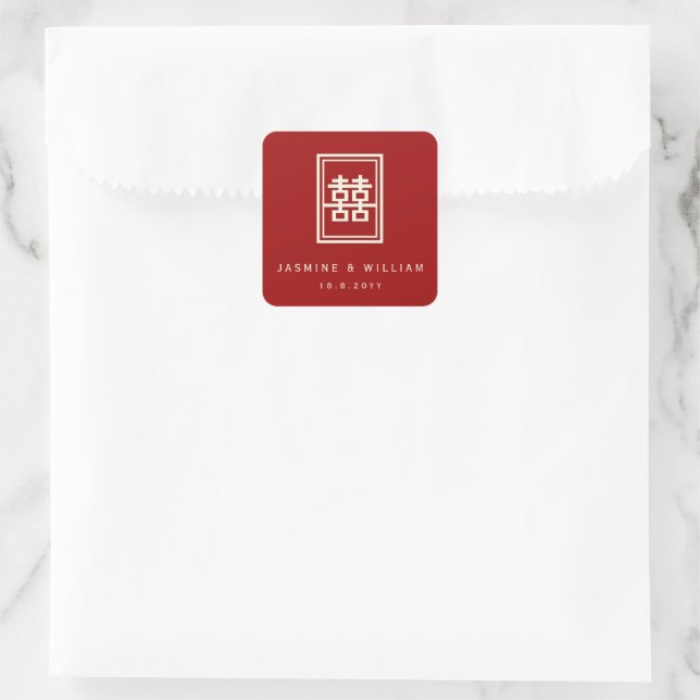 Rectangle Double Happiness Classic Chinese Wedding Square Sticker (Bag)