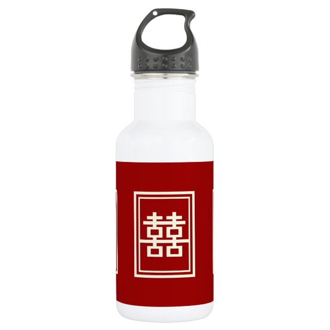 Rectangle Double Happiness Classic Chinese Wedding Water Bottle (Front)